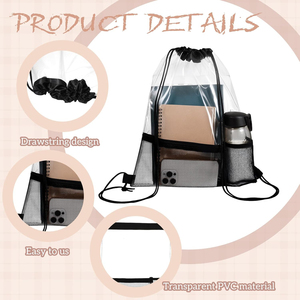 2 Pack Clear Waterproof PVC Transparent <b>Drawstring</b> <b>Backpack</b> Clear Bag Stadium Approved <b>Drawstring</b> Bags for Stadium Colleges - Product Image 2