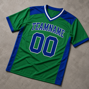 Maillot de baseball personnalisé vert et bleu, col en V, manches courtes, évacuation de l'humidité, unisexe, nom et numéro de l'équipe, impression sublimée - Product Image 4