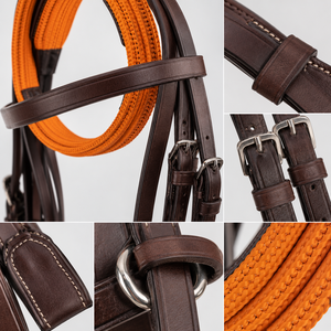 Têtière de Cheval Western en Cuir Véritable Premium, Durable et Confortable, avec Frontal Relevé et Sangles Réglables pour l'Équitation - Product Image 4