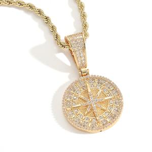 Collier pendentif boussole hip-hop serti de diamants pour hommes et femmes, bijoux de mode - Product Image 3