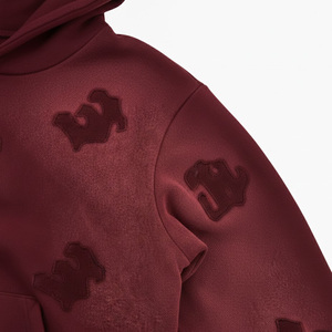 Unisex <b>Black</b> Solid Embossed Custom Printed Breathable Winter Front Pullover Hoodie Cotton <b>Fleece</b> Casual Streetwear OEM Service - Product Image 3