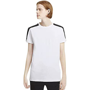 Camiseta Blanca de Manga Corta para Hombre con Ribete en Contraste Negro, Corte Regular, Cuello Redondo, Tejido Casual, Color Sólido - Product Image 3