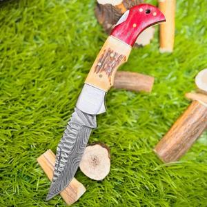 Couteau de chasse à lame fixe en acier Damas, personnalisé avec manche en corne de cerf, haute durabilité 58HRC, fabricant OEM, approvisionnement en gros TARJ, Distributeur UE - Product Image 3