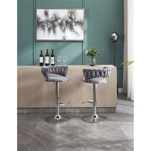 Set of 2 Swivel Height <b>Adjustable</b> Bar <b>Stools</b> with Chrome Footrest Base Velvet Top Simple Bar <b>Stool</b> Mechanical Lifting Mechanism - Product Image 2