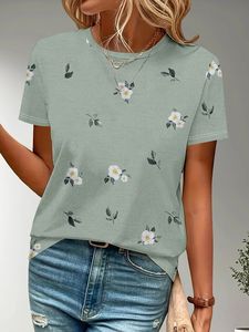 T-shirt en coton 100% respirant à séchage rapide pour femme, imprimé cerises, col rond, manches courtes, coupe ample, décontracté, printemps-été - Product Image 2