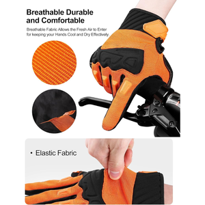 Unisex Full Finger Motocross Racing <b>Gloves</b> Orange Black PU Material Non Slip Outdoor Use Hook And Loop Closure - Product Image 4