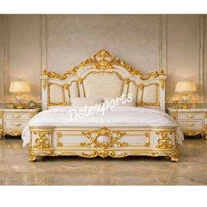 New Design High Back Upholstered King <b>Bed</b> Buy Royal Teak Wood <b>Bed</b> With Side <b>Stools</b> Luxurious Gold Finished Bedroom Collection - Product Image 2