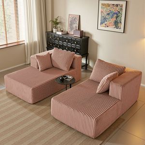 Poltrona Chaise Longue Doppia Oversize in Velluto a Coste, Sedia Letto Imbottita per Soggiorno, Divano Cloud Senza Montaggio - Product Image 3