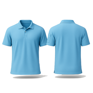 Camisa Casual de Manga Corta para Hombre, Marca Vietnam FMF, Color Azul Cielo, Logotipo Frontal, Cuello en Contraste, Tejido de Punto, 60% Algodón, 40% Poliéster - Product Image 3