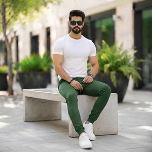 Streetwear Flare Stacked <b>Cargo</b> Jogging <b>Pants</b> Men Solid Color Lightweight Dark Wash Elastic Waist - Product Image 2