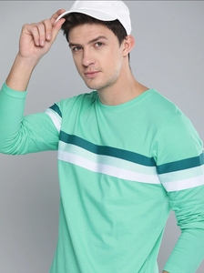 Chemise décontractée à manches longues rayée vert menthe pour homme, col tricoté sans col, idéale pour l'été - Product Image 5