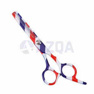 Ciseaux de coiffure professionnels en acier inoxydable avec revêtement en papier bleu, blanc et rouge, avec vis réglable pour la coiffure en salon - Product Image 4