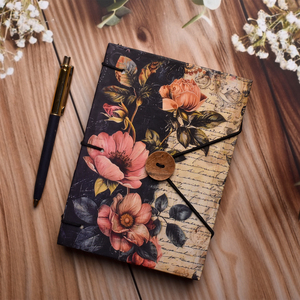 Carnet de notes A5 vintage à motifs floraux, fait main, 100 pages |   Journal écologique avec fermeture à bouton, 100% fait main - Product Image 4