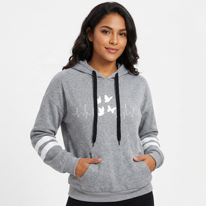 Sudadera con Capucha Gris con Estampado de Mariposa y Latido de Corazón, Corte Regular, Unisex, Informal, de Algodón y Felpa, para Invierno, con Logotipo Frontal, Impermeable - Product Image 1