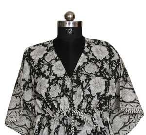 ชุดเดรสคาฟตันสำหรับผู้หญิงขนาดใหญ่พิเศษเดรสยาวผ้าคอตตอนลายดอกไม้คลุมชายหาดชุดนอนพิมพ์ลายดอกไม้บล็อกด้วยมือ - Product Image 1