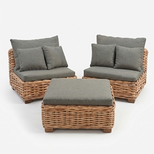 Juego de Muebles de Jardín de Lujo Saint Dennis, Sofá y Taburete de Madera de Caoba, Ratán y Tela Kimmy, Estilo Resort Premium - Product Image 1