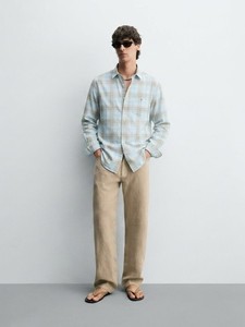 Enovate Men's Double Breasted Plaid Cotton Woven Casual Shirt Full Sleeve Turn-<b>down</b> Collar Breathable Summer Wear - Product Image 3