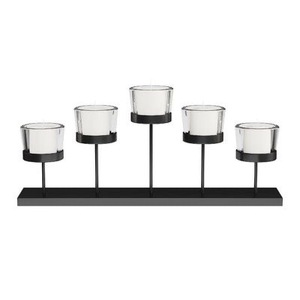 Portavelas de Metal Negro para 5 Velas de Té con Copas de Vidrio, Decoración para el Hogar - Product Image 6