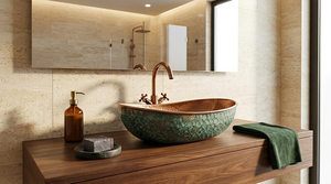 Vasque en cuivre artisanale, patine verte, lavabo de salle de bain rustique et luxueux, lavabo décoratif en cuivre pour salle de bain moderne - Product Image 3
