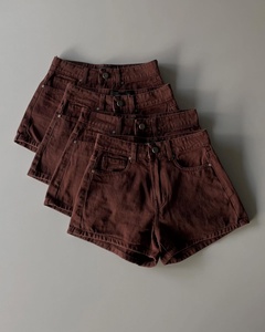 Shorts en jean marron vintage de haute qualité, en coton délavé, taille haute pour femme - Product Image 1