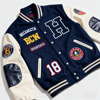 Blouson Bomber en Jean Personnalisé pour Homme, Style Varsity, Broderie Chenille, Manches en Cuir, Color Block, Streetwear, Séchage Rapide, Hiver