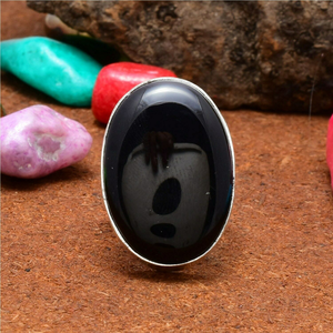 Bague ovale en onyx noir naturel de grande taille, argent sterling 925, pierre précieuse, cadeau d'anniversaire de mariage pour elle - Product Image 2