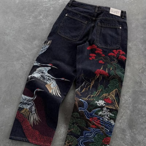 Jeans sur mesure pour homme, coupe droite évasée, noir délavé, style vintage, coupe ample, haute qualité, fabricant de vêtements streetwear - Product Image 3