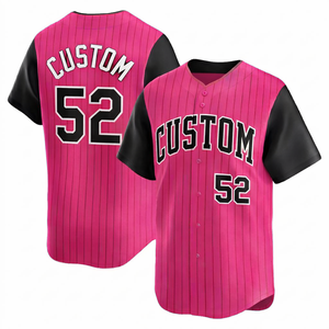 Maillot de baseball rayé personnalisé en polyester respirant, vêtements de sport d'entraînement, sublimation, maillot de softball rose foncé, vente en gros - Product Image 1