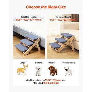Scala a 3 gradini in legno per animali domestici, per letti, divani, auto, stabile e robusta, per gatti, con capacità di carico di 68 kg, design pieghevole piatto - Product Image 5