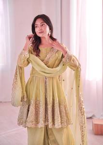 Robe Sharara en soie Fandy brodée de sequins pour femmes, tenue de fête ethnique - Product Image 6