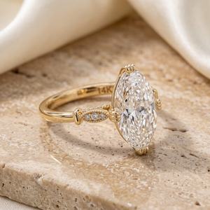 Anillo de Diamante Ovalado de 3.01CT Cultivado en Laboratorio con Oro Sólido de 14K, Anillo de Compromiso de Lujo para Enamorados - Product Image 4