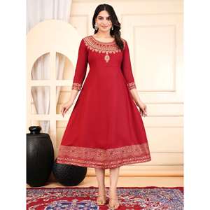 ชุดเกอร์ตาผ้าฝ้าย100% แดงลายปักลำลองสำหรับผู้หญิงพร้อมพาลาซโซสีทึบ - Product Image 1