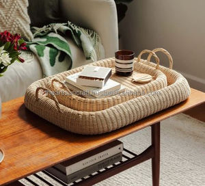 Bandeja de Servicio de Ratán Pulido Tejida a Mano para Desayuno, Café, Té, Diseño Bohemio Natural, Decoración Ecológica para la Organización del Hogar - Product Image 2