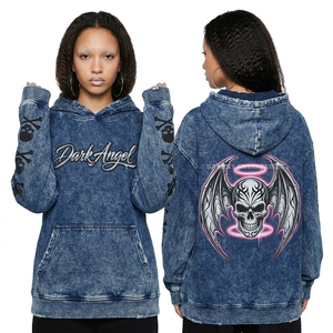 Sudadera con capucha de cremallera completa para mujer, color marrón, con lavado ácido, 500GSM, estilo Steampunk, estampado de calavera de buceador, manga tubular y gráfico, de peso pesado - Product Image 3