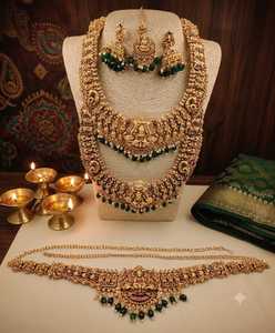 Conjunto de Collar Largo Tradicional del Sur de la India para Novia, Chapado en Oro, con Pendientes de Perlas Kundan de Alta Calidad, Estilo Vintage - Product Image 5