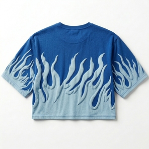 T-shirt ample pour homme avec imprimé en relief, coupe courte et carrée, 100 % coton tricoté, streetwear, 240 g, motif graphique avant, respirant - Product Image 3