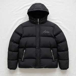 Blouson d'hiver matelassé pour homme grande taille, personnalisé OEM, en toile tricotée, avec fermeture éclair, imperméable, respirant, à capuche et chaud - Product Image 1