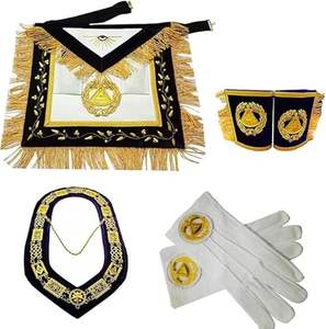 Conjunto de Regalia Masónica para Gran Maestro de la Gran Logia: Collar de Cadena y Puños (3 en 1), Tela Azul Tipo Cuero Sintético - Product Image 6