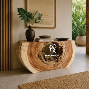 Modern Solid Wood <b>Console</b> <b>Table</b> with <b>Round</b> Center Contemporary Design Eco-Friendly Durable Handmade for Living Room - Product Image 2