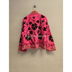 Veste en molleton à col mandarin brodée de fleurs en velours rose, manches longues, vêtements d'hiver pour femmes, manteau - Product Image 4