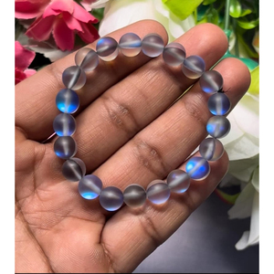 Matte blue aura quartz <b>Bracelet</b>: Round Gemstone Beads, Stretch <b>Bracelet</b> Unisex Classic Style Certified Anniversary Gift - Product Image 3