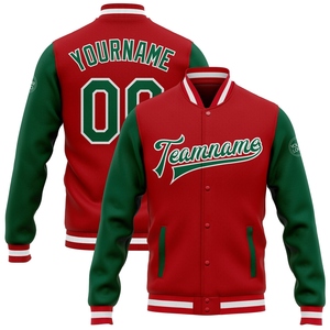 Wholesale Direct OMMIZ INDUSTRY Custom <b>Red</b> Green-White Bomber Full-Snap Varsity Letterman Two Tone <b>Jacket</b> - Product Image 1
