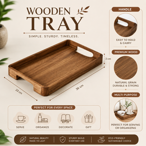 Plateau de service en bois de qualité supérieure avec poignées découpées |   Plateau de service artisanal pour le petit-déjeuner, le café et les aliments, pour la maison, l'hôtel, le restaurant, la cuisine - Product Image 5