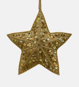 Gold Star Zari Hanging Decoration | Handmade Beaded Zardozi Embroidery <b>Ornament</b> for Christmas, Eid & Ramadan Gifts - Product Image 2