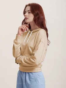 Winter Casual 100% Cotton Knitted 300g Anti-shrink High Quality Hooded Women's Hoodies Front Logo Side Pocket <b>Cheap</b> Price - Product Image 5