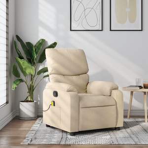 Fauteuil inclinable en tissu polyester crème avec structure en métal et contreplaqué, fauteuil de massage confortable - Product Image 1