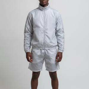 Ensemble coupe-vent court pour homme en nylon de qualité supérieure, coupe décontractée, respirant, séchage rapide, 100 % polyester, avec fermeture éclair - Product Image 5