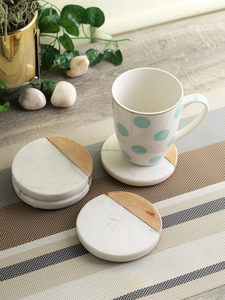 Classic Style Round <b>Coaster</b> Set of 4 Natural Stone and Wood Joint, 5mm Thickness, Handmade <b>Drink</b> <b>Coasters</b> for Home & Office - Product Image 2