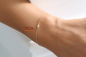 Luxury <b>Solid</b> <b>Gold</b> Lab Grown Diamond Baguette Solitaire Bracelet for Women Minimalist Fine Jewelry Elegant Wedding Anniversary - Product Image 3