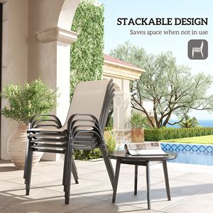"4 <b>Stackable</b> Patio <b>Chairs</b> with High Back & Mesh Seat for Garden Lawn Beige <b>Outdoor</b> Dining" - Product Image 4